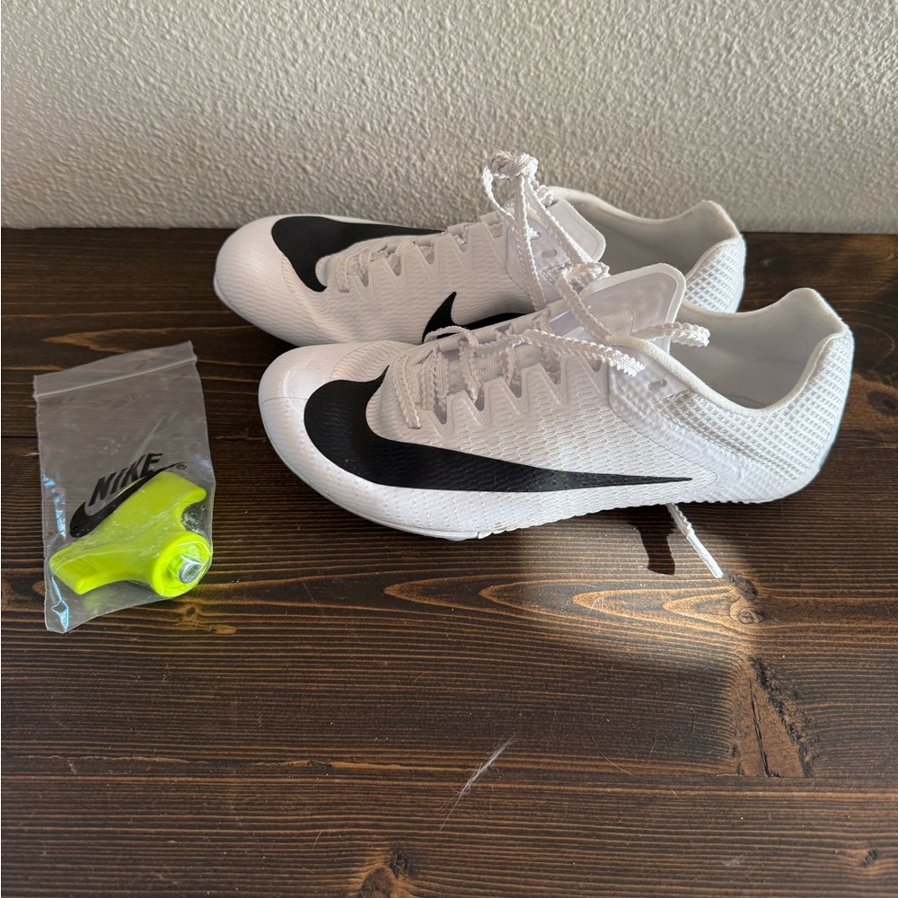 Nike Kids White and Black Track Shoes with Neon Spike Tool